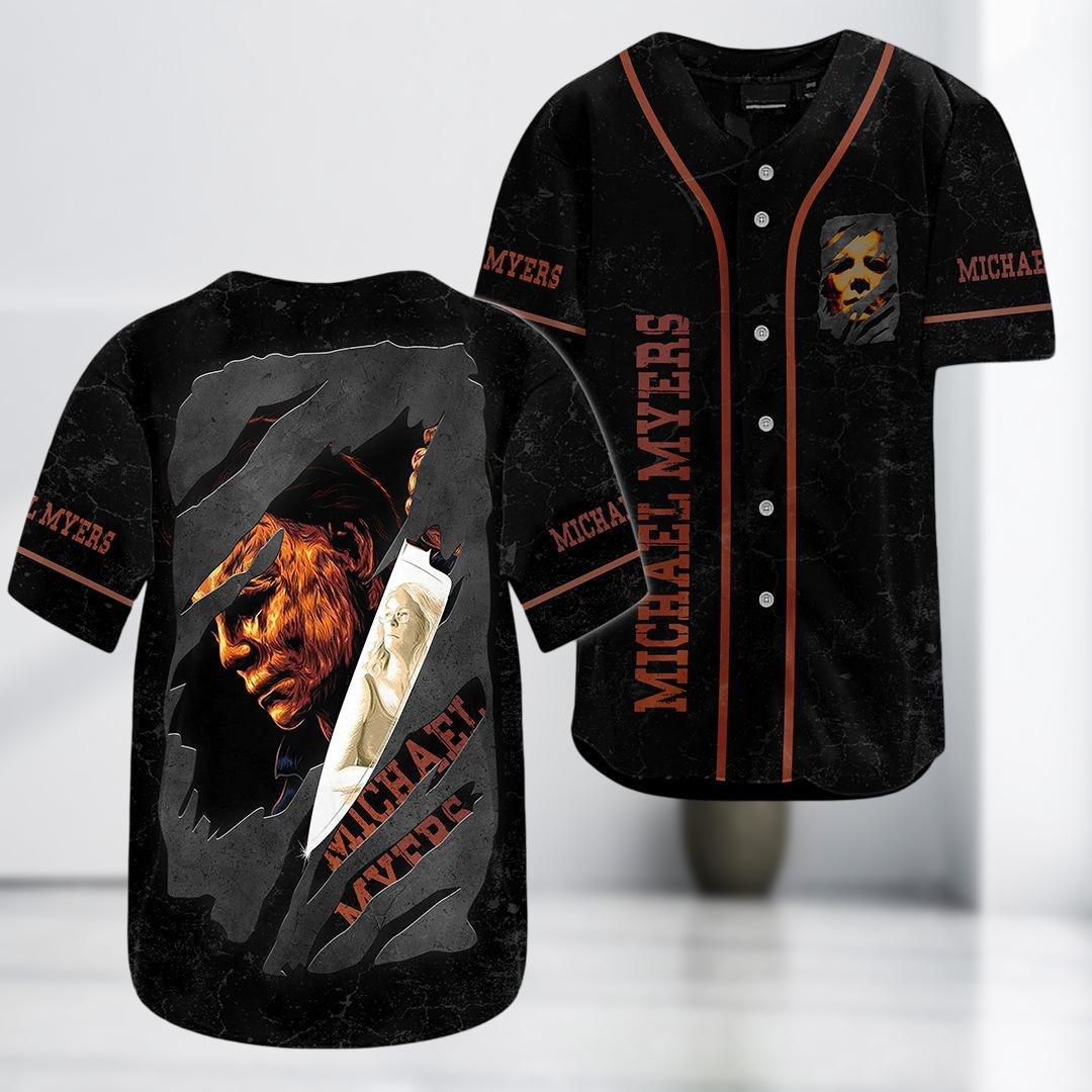 Michael Myers Baseball Jersey, Myers Jersey Kids Shirt, Horror Movie Jersey Men, Halloween Scary Horror Baseball Shirt, Halloween Baseb baseball jersey product view 1