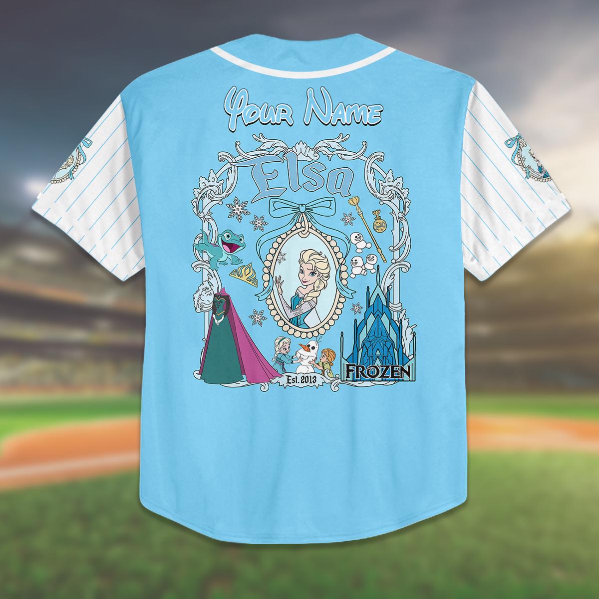 Custom Frozen Elsa Baseball Jersey, Personalized Kid Girl Birthday Shirt, Frozen Elsa Jersey, Family Vacation Outfit, Gift Idea baseball jersey product view 3