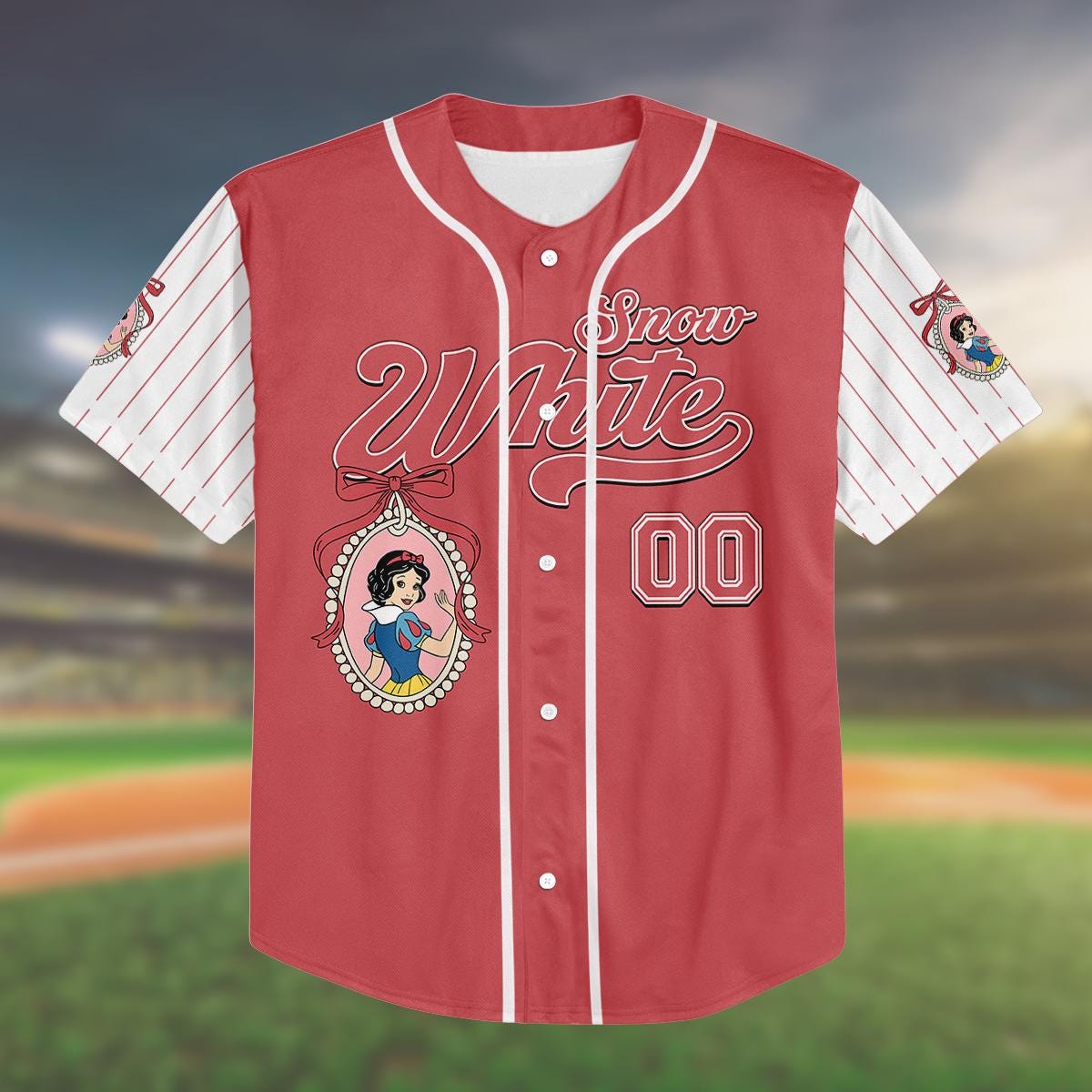 Custom Snow White Baseball Jersey, Personalized Birthday Shirt, Princess Party Outfit, Kid Youth Adult Sizes, Unique Gift Idea baseball jersey product view 2
