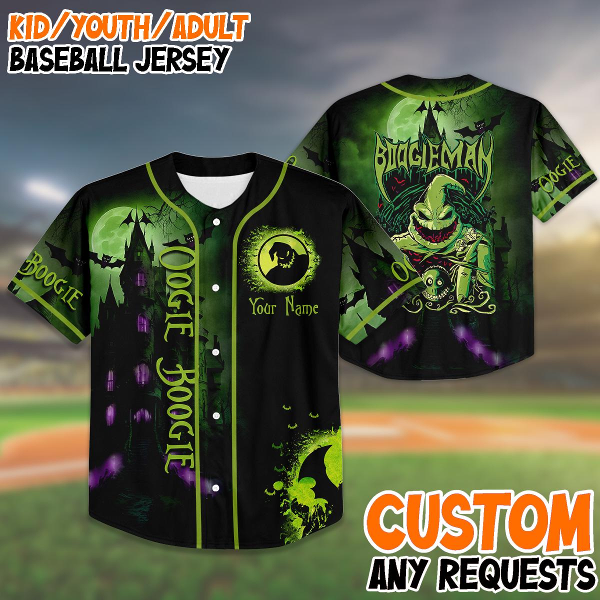 Custom Halloween Baseball Jersey, Oogie Boogie Baseball Shirt, Personalized Halloween Jersey, Spooky Gift, Family Costume baseball jersey product view 1
