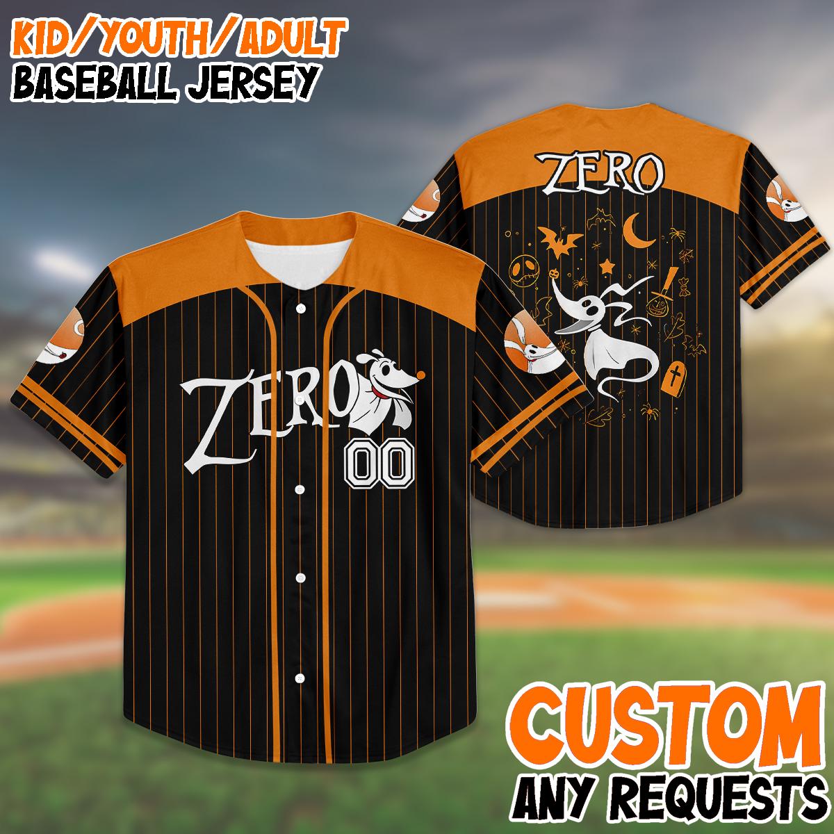 Custom Halloween Baseball Jersey, Zero Dog Shirt, Nightmare Inspired Jersey, Kid/Youth/Adult Halloween Costume, Personalized Gift baseball jersey product view 1