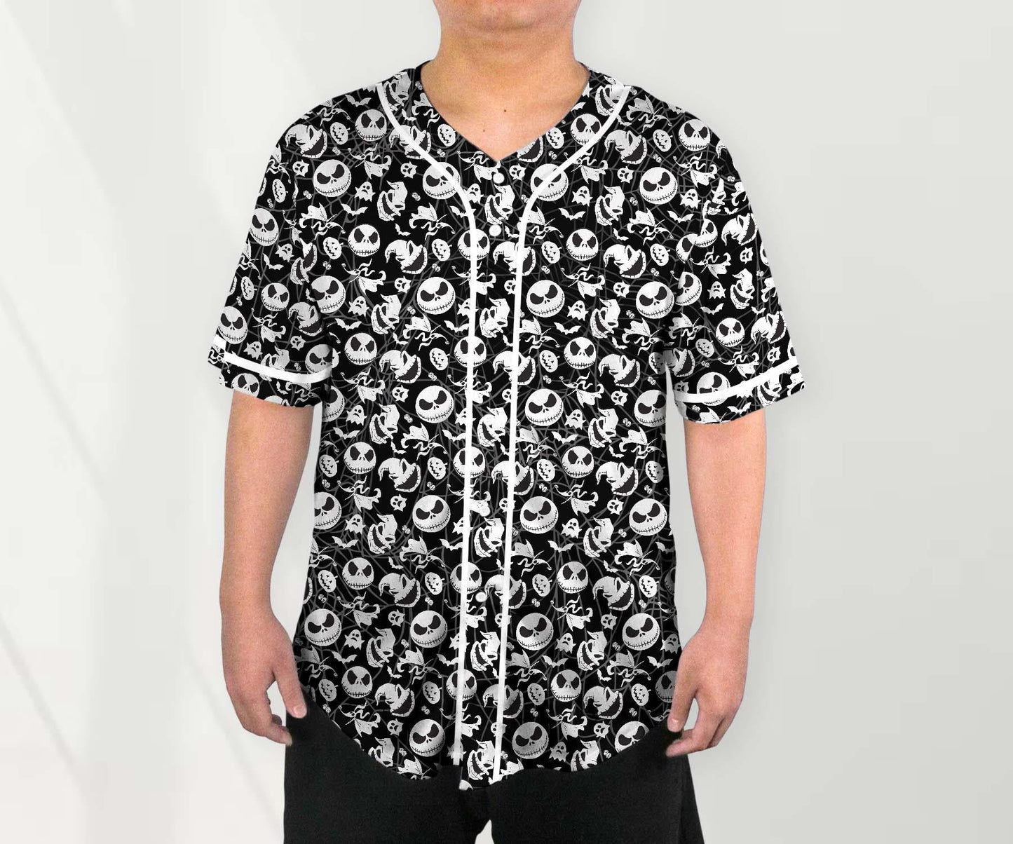 Pumpkin King Baseball Jersey Shirt, Oogie Boogie Halloween Button Up Shirt, Spooky Unisex Jersey, Nightmare Style Shirt Gift baseball jersey product view 2