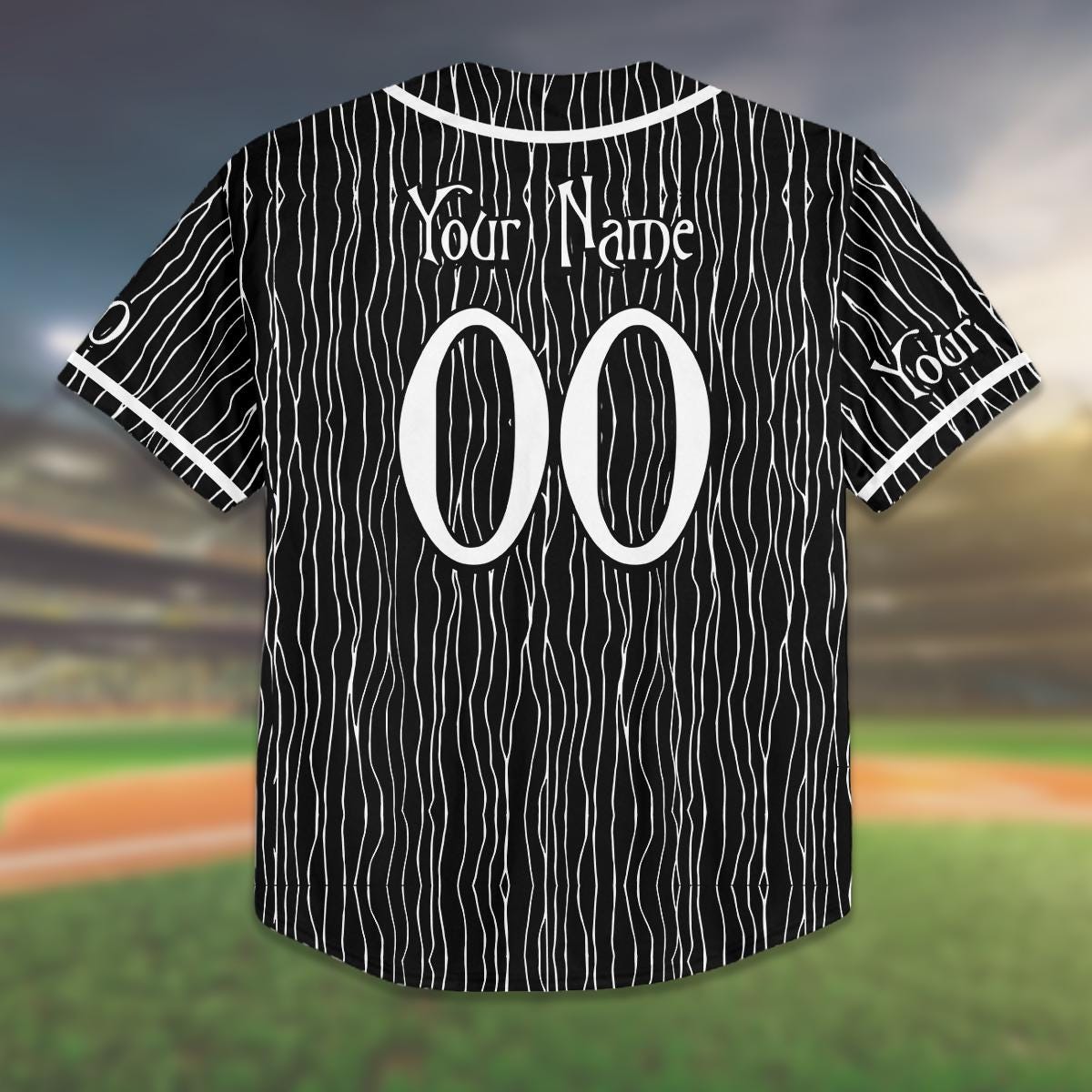 Custom Halloween Baseball Jersey, Jack Skeleton Costume Shirt, Nightmare Theme, Kids Youth Adult Matching Outfit, Spooky Jersey baseball jersey product view 3