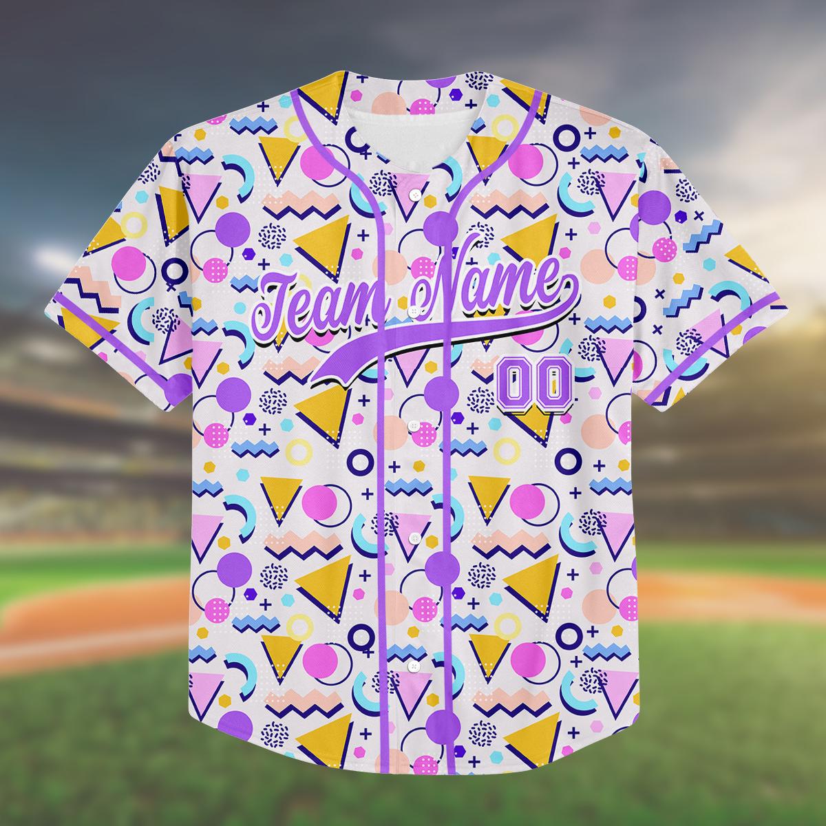 Custom 90s Style Baseball Jersey for Kids & Adults, Personalized Team Name and Number, Retro Pattern Shirt, Family Matching Outfit, Birthday baseball jersey product view 2