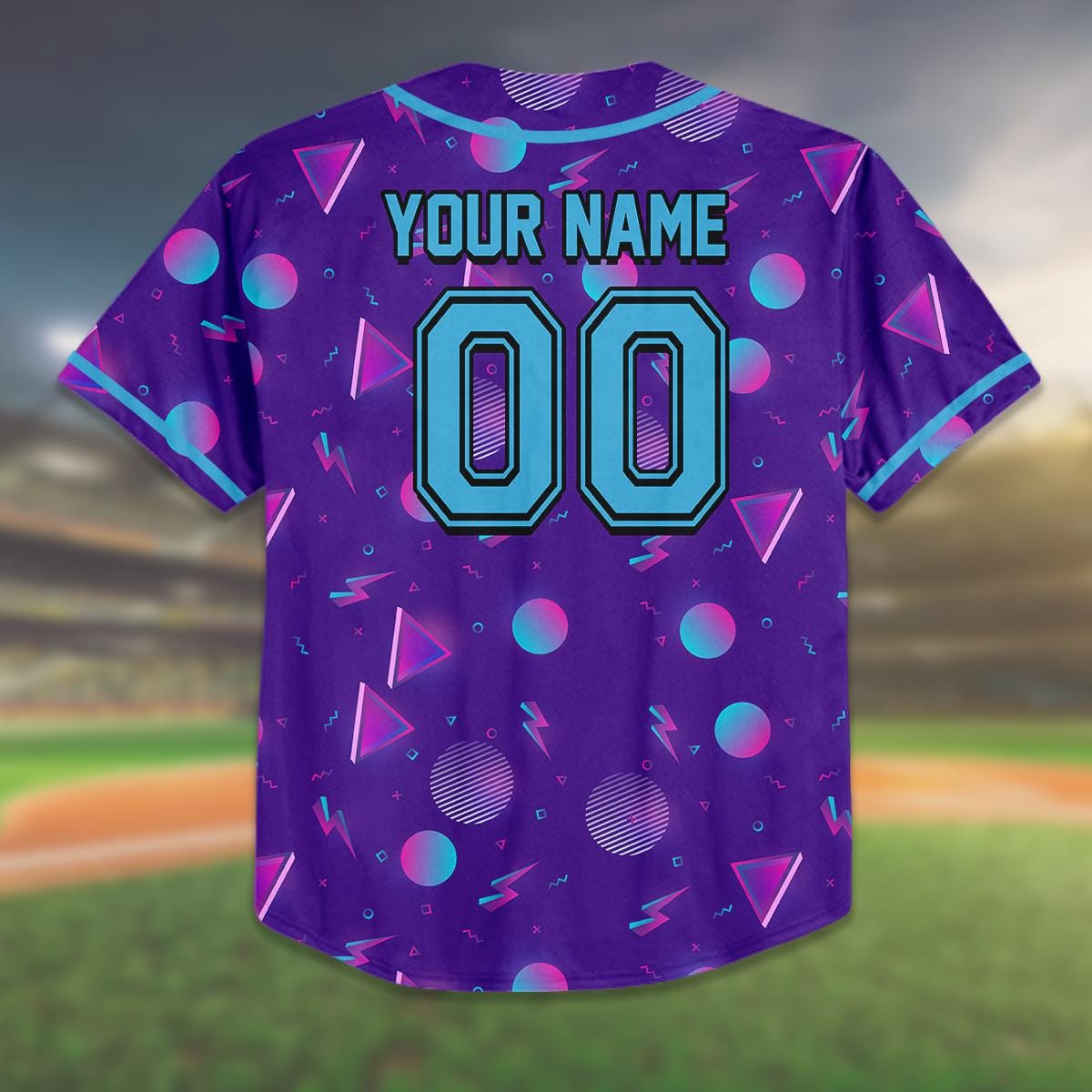 Custom Birthday Baseball Jersey for Kids and Adults, 90s Style Personalized Gift, Retro Neon Pattern, Team Name and Number Shirt baseball jersey product view 3