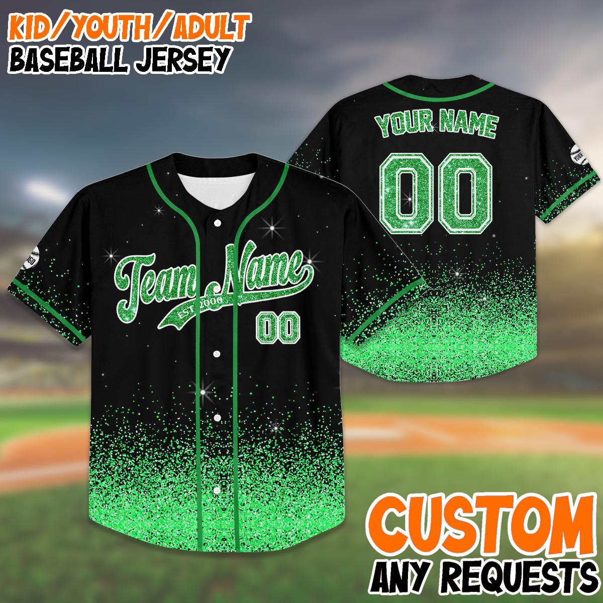 Custom Glitter Team Baseball Jersey for Kids Youth Adult| Matching Glitter Shirt| Personalized Team Outfit for Groups| Matching Outfit baseball jersey product view 1
