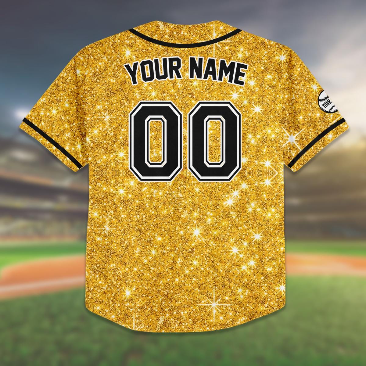 Custom Gold Glitter Baseball Jersey, Personalized Name And Number Shirt, Sparkly Jersey for Kids And Adults, Birthday or Team Gift baseball jersey product view 3