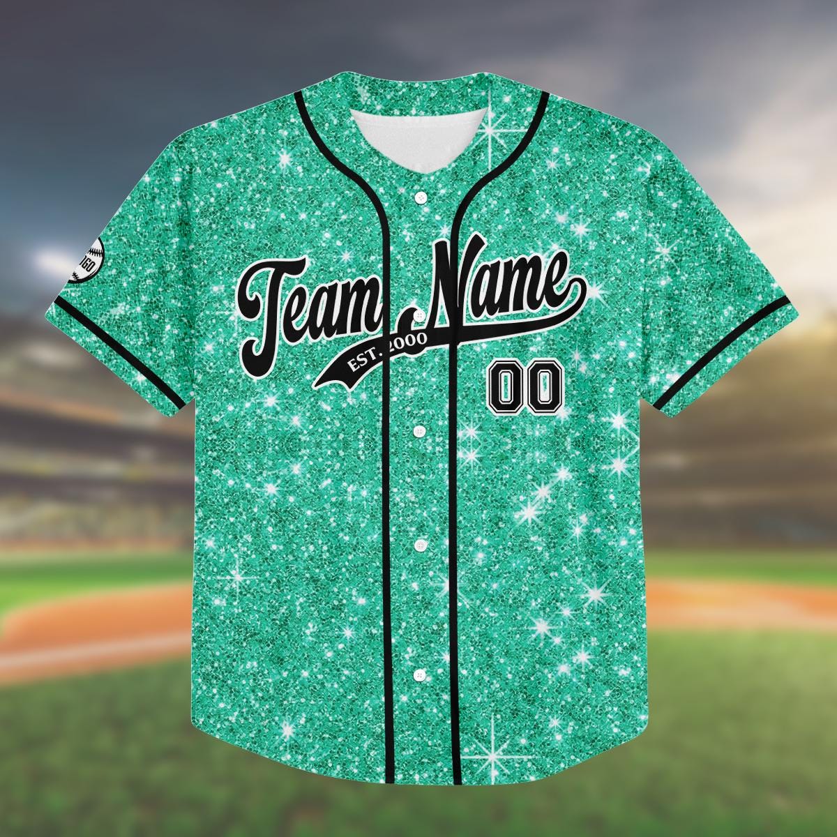 Custom Green Glitter Baseball Jersey, Personalized Sparkle Jersey for Kids And Adults, Name And Number Shirt, Fun Birthday Gift baseball jersey product view 2