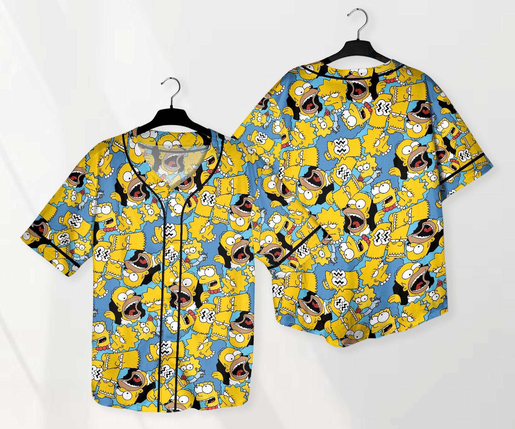 The Simpsons Baseball Jersey Shirt, Cartoon Family Button Up Shirt, Funny Comic Style Unisex Jersey, Simpsons Shirt Gift baseball jersey product view 1