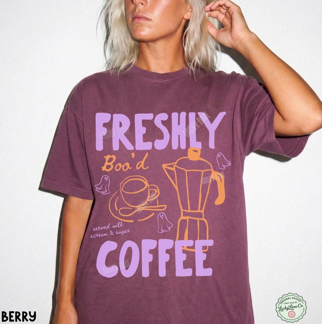 Comfort Colors Halloween Coffee Freshly Boo Ghos - Adult & Kids T-Shirts, Sweatshirts & Hoodies apparel design preview 2