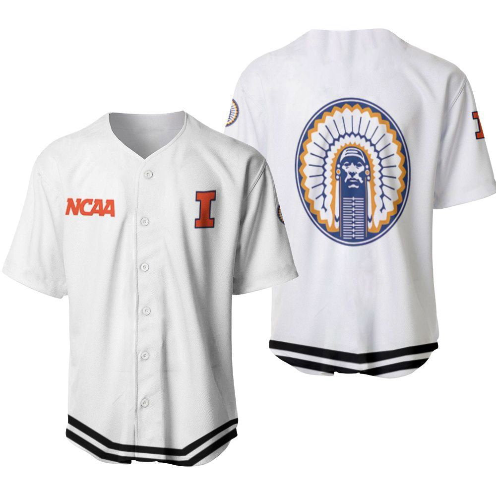 Illinois Fighting Illini Classic White With Mascot Gift For Illinois Fighting Illini Fans Baseball Jersey Gifts for Fans - lylyprint.com baseball jersey product view 2
