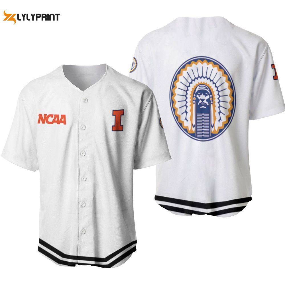 Illinois Fighting Illini Classic White With Mascot Gift For Illinois Fighting Illini Fans Baseball Jersey Gifts for Fans - lylyprint.com baseball jersey product view 1