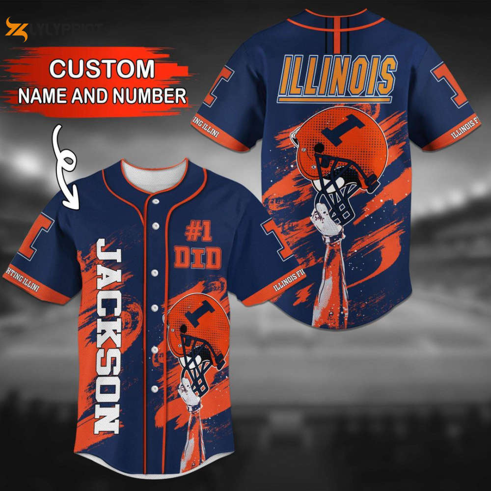Illinois Fighting Illini Personalized Baseball Jersey - lylyprint.com baseball jersey product view 1