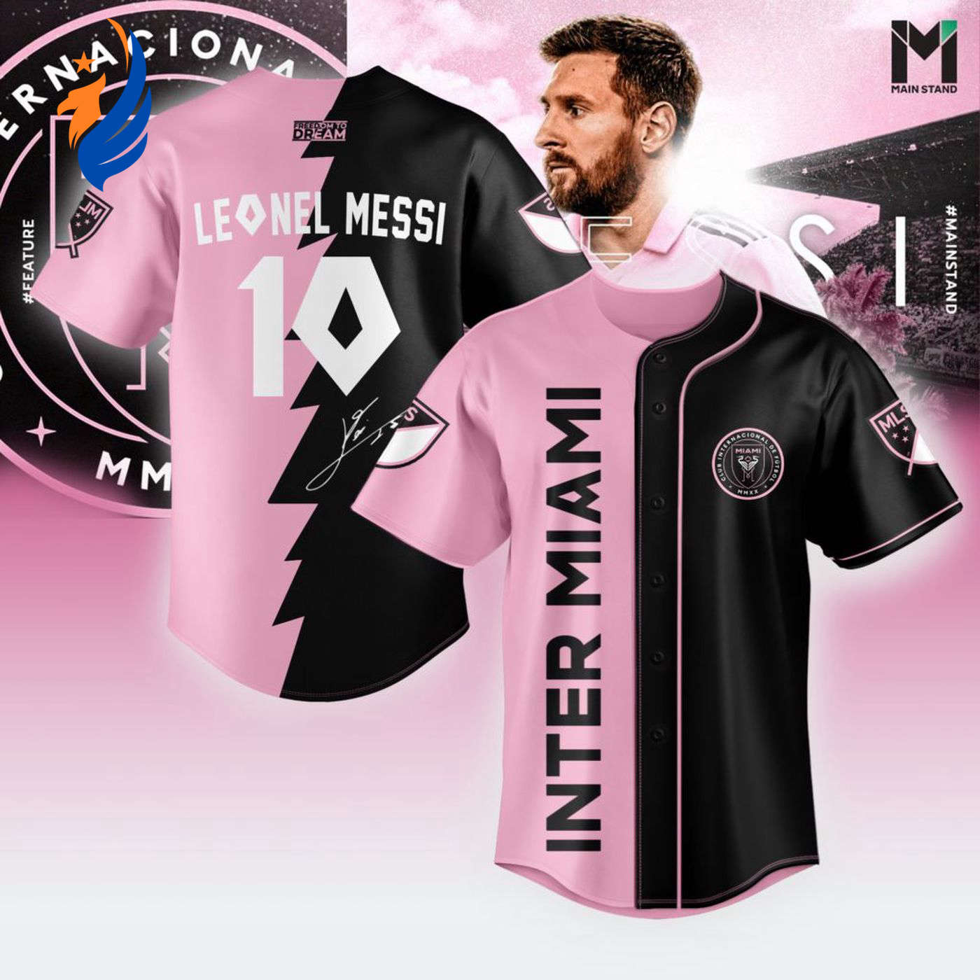 Inter Miami Leo Messi Black And Pink Baseball Jersey Gift for Men Women - Bafud baseball jersey product view 1