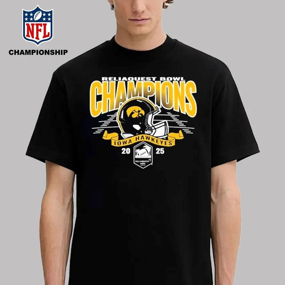 Iowa Hawkeyes Black Blue 84 2025 ReliaQuest Bowl - Adult & Kids T-Shirts, Sweatshirts & Hoodies apparel design preview 2