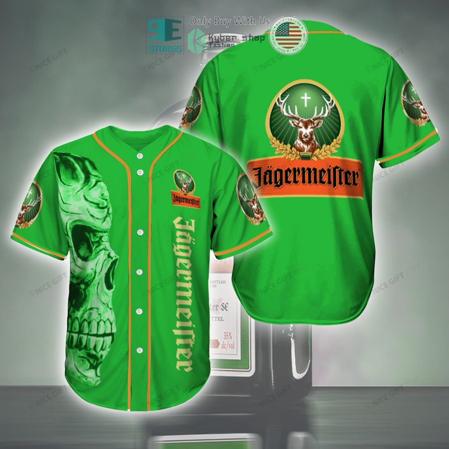 BEST Jagermeister logo skull green Baseball Jersey baseball jersey product view 1