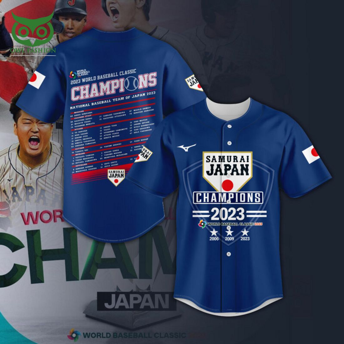 Japan Baseball 2023 World Baseball Classic Champion Blue Jersey baseball jersey product view 1
