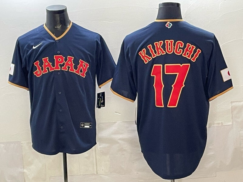 japan baseball #17 yusei kikuchi Blue 2026 world baseball classic 26 World Cup Soccer Jersey baseball jersey product view 1