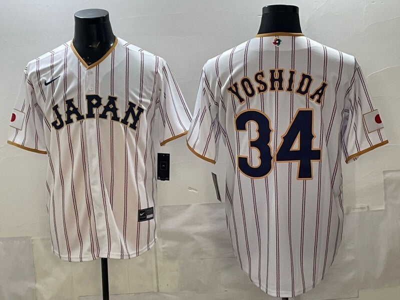 japan baseball #34 Yoshida white 2026 world baseball classic 26 World Cup Soccer Jersey baseball jersey product view 1
