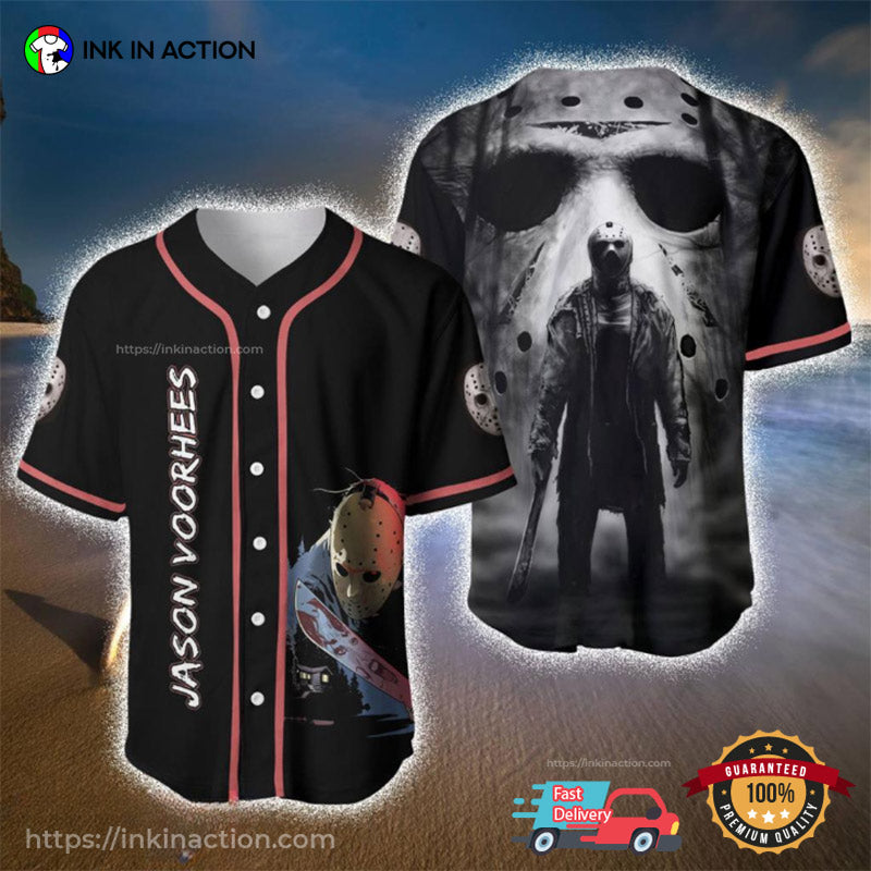 Jason Voorhees Face Friday The 13th Mens Baseball Jersey baseball jersey product view 1