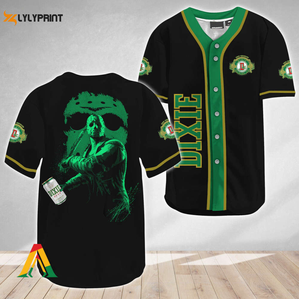 Jason Voorhees Friday The 13th Dixie Beer Baseball Jersey - Gift for Men Women - lylyprint.com baseball jersey product view 1