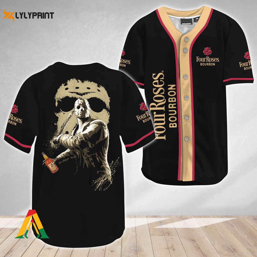 Jason Voorhees Friday The 13th Four Roses Bourbon Baseball Jersey - Gift for Men Women - lylyprint.com baseball jersey product view 1