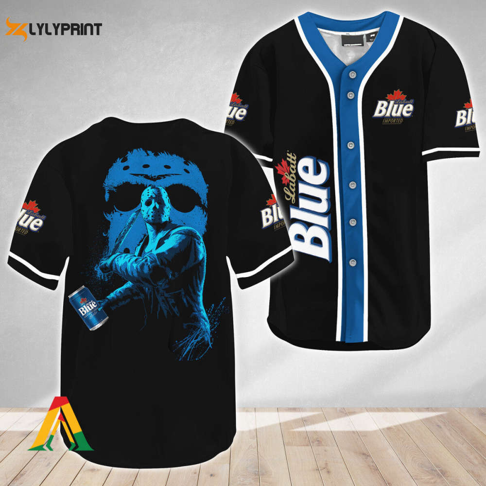 Jason Voorhees Friday The 13th Labatt Blue Baseball Jersey - Gift for Men Women - lylyprint.com baseball jersey product view 1