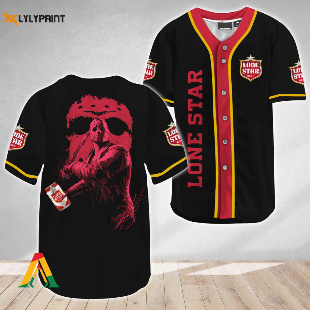 Jason Voorhees Friday The 13th Lone Star Beer Baseball Jersey - Gift for Men Women - lylyprint.com baseball jersey product view 1