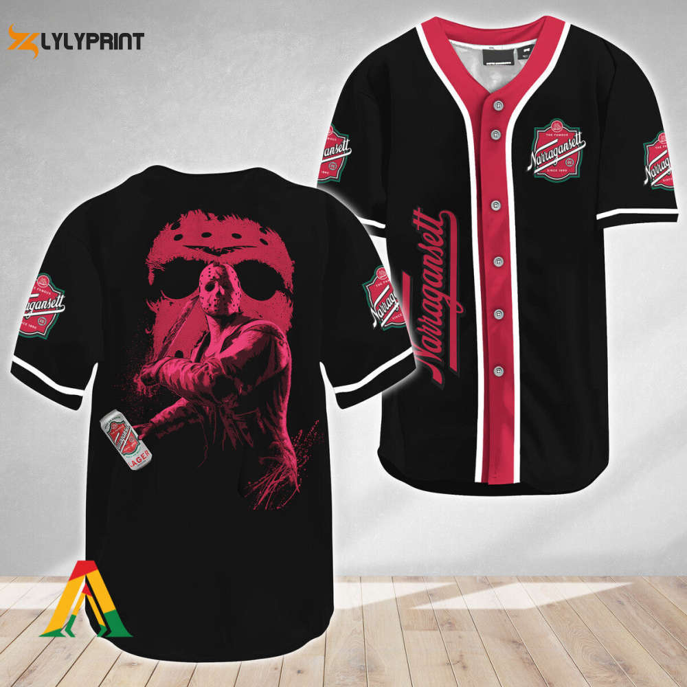 Jason Voorhees Friday The 13th Narragansett Beer Baseball Jersey - Gift for Men Women - lylyprint.com baseball jersey product view 1