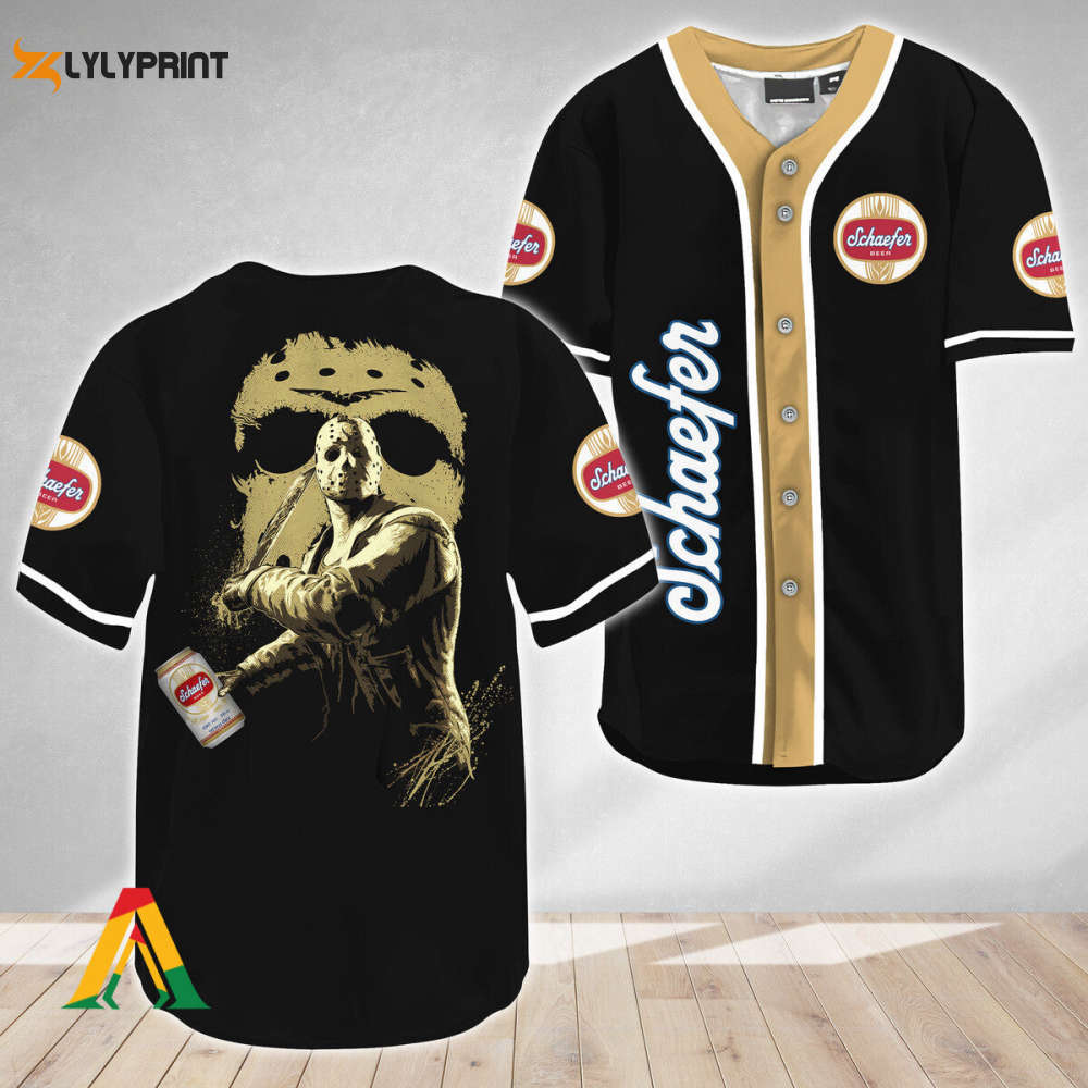 Jason Voorhees Friday The 13th Schaefer Beer Baseball Jersey - Gift for Men Women - lylyprint.com baseball jersey product view 1