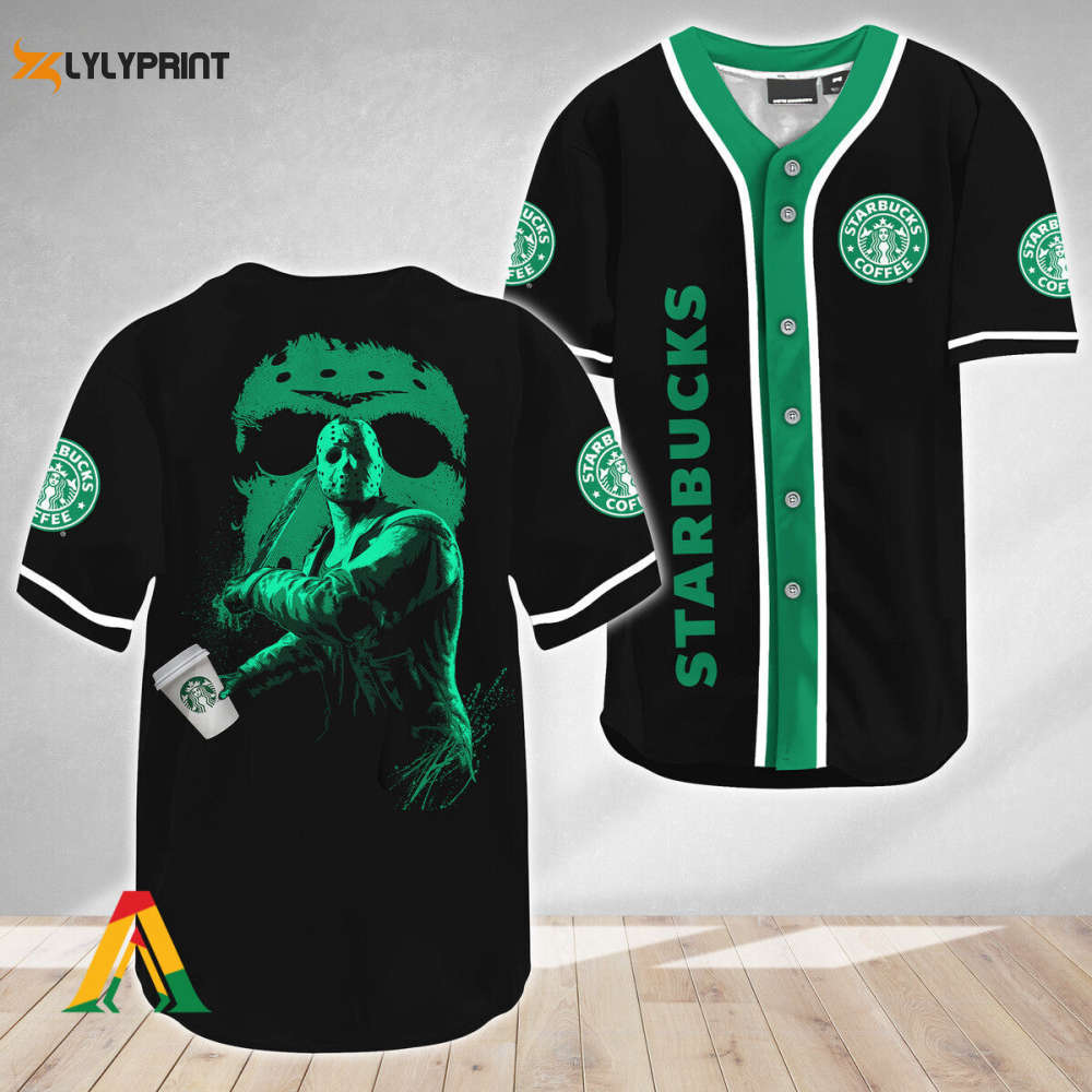 Jason Voorhees Friday The 13th Starbucks Baseball Jersey - Gift for Men Women - lylyprint.com baseball jersey product view 1