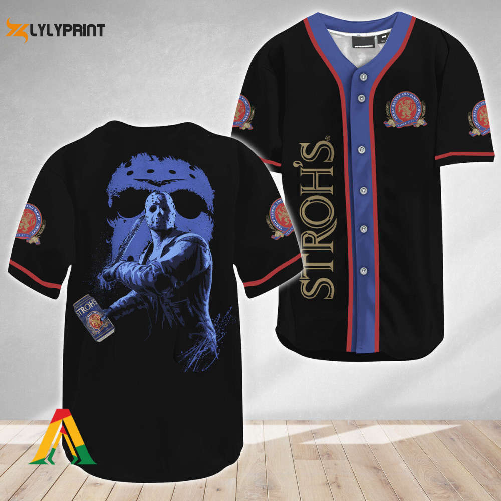 Jason Voorhees Friday The 13th Stroh's Beer Baseball Jersey - Gift for Men Women - lylyprint.com baseball jersey product view 1