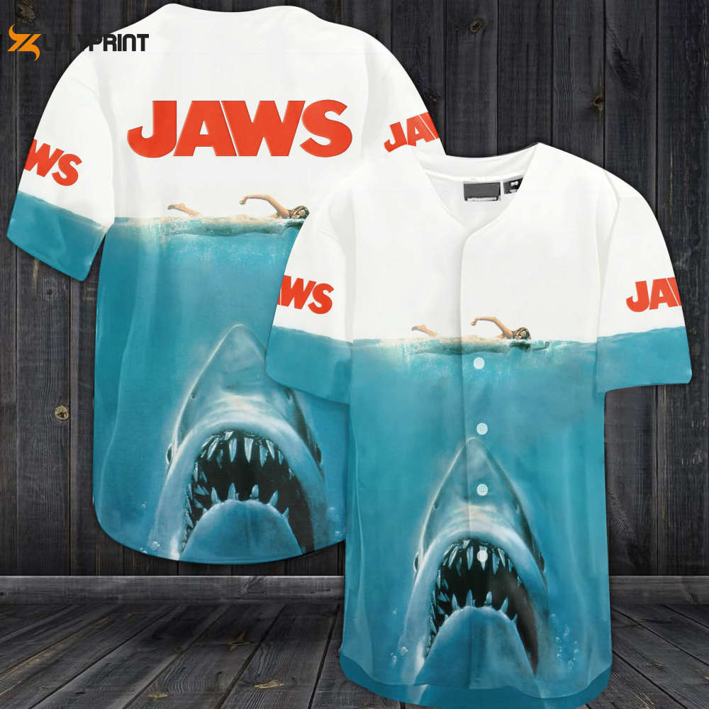 Jaws Movie All Over Print 3D Unisex Baseball Jersey White - lylyprint.com baseball jersey product view 1