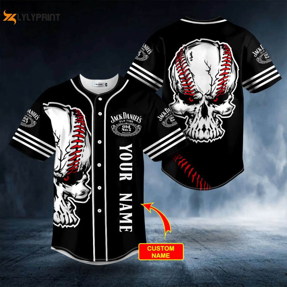 JD Old No 7 Skull All Over Print Unisex Baseball Jersey - lylyprint.com baseball jersey product view 1