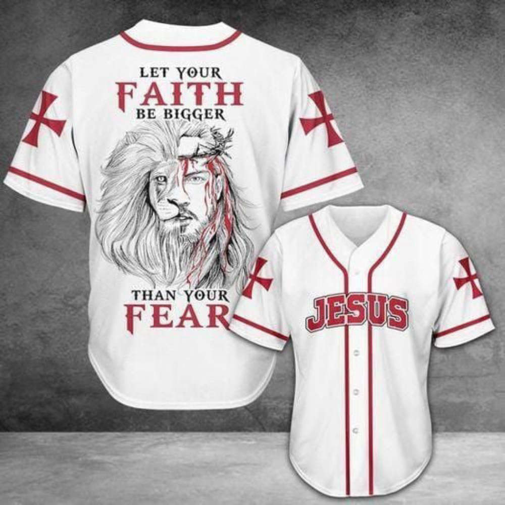 Jesus Lion Baseball Jersey: Embrace Faith Over Fear - Aopprinter baseball jersey product view 2