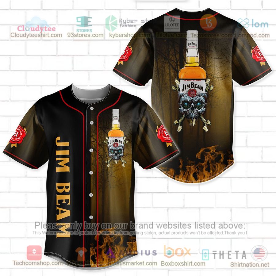 HOT Jim Beam skull head Baseball Jersey Shirt baseball jersey product view 1