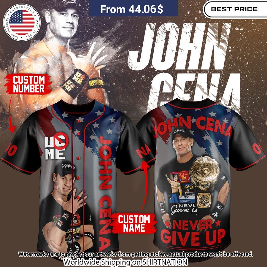 John Cena Never Give Up Custom baseball Jersey baseball jersey product view 1