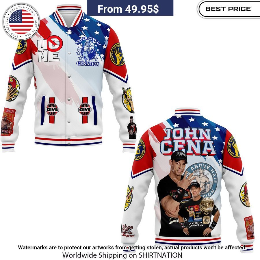 John Cena US Flag Baseball Jacket baseball jersey product view 1