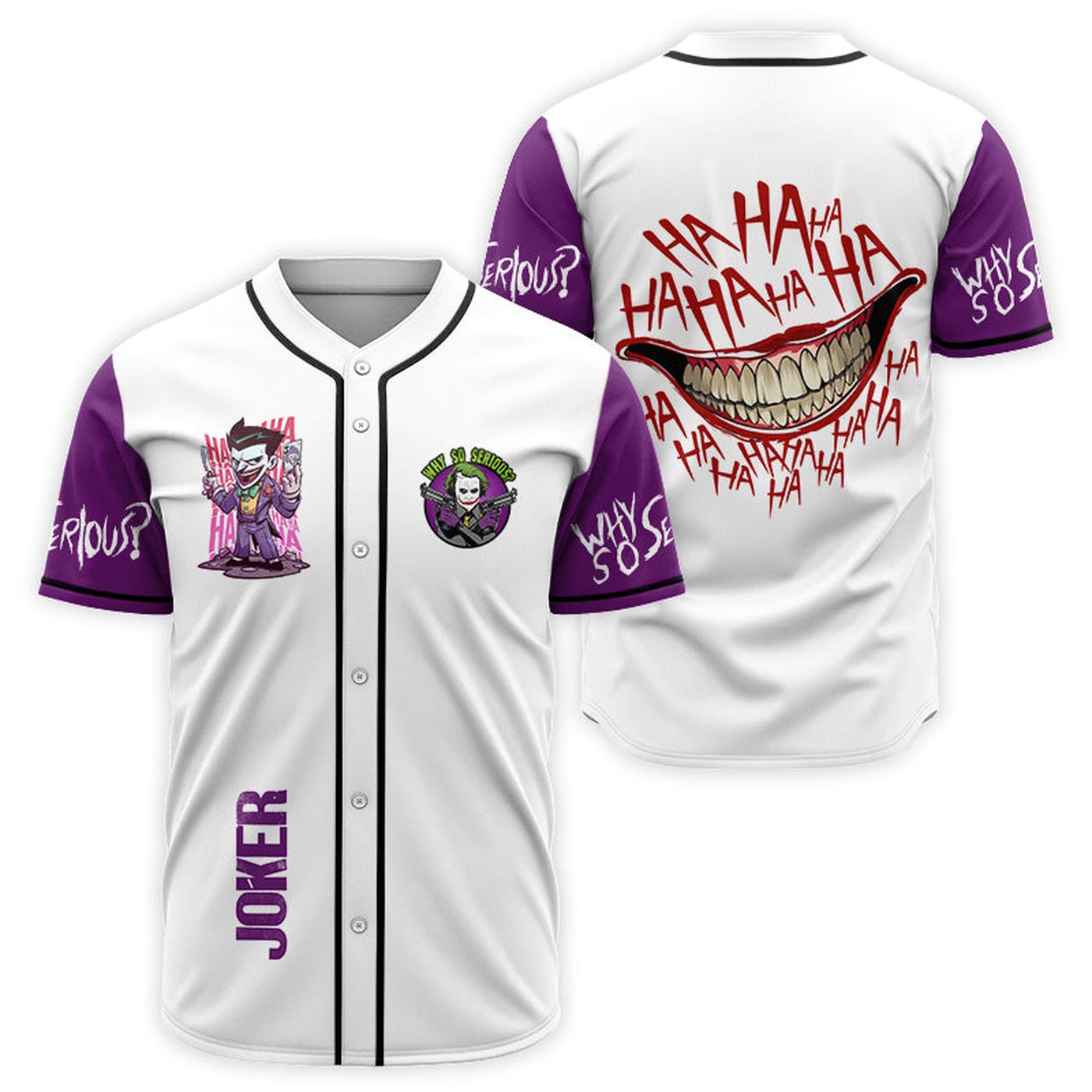 Joker Why So Serious White Purple Baseball Jersey - Gift for Men Women - Gift for Men Women - lylyprint.com baseball jersey product view 2