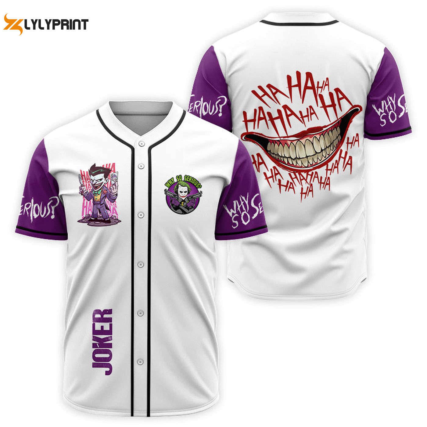 Joker Why So Serious White Purple Baseball Jersey - Gift for Men Women - Gift for Men Women - lylyprint.com baseball jersey product view 1