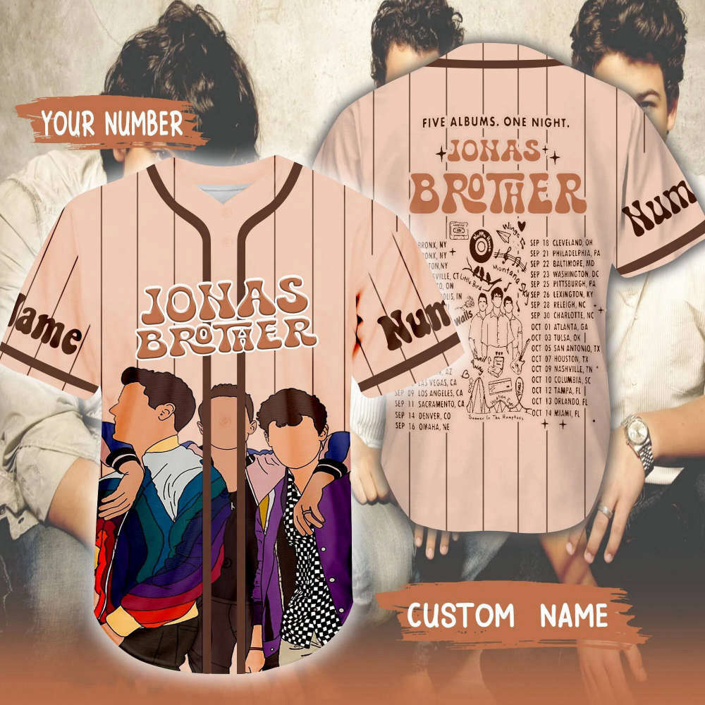 Jonas Brothers 5 Album 1 Night Concert Baseball Jersey - Joe Jonas Merch The Tour 2023 Pop Rock Band Shirt - Aopprinter baseball jersey product view 1