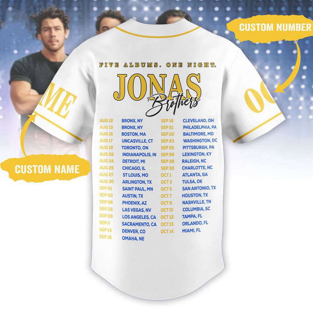 Jonas Brothers Albums Personalized Baseball Jersey, Pop Rock Band Jersey Tee, Music Merch Concert, Jonas Brothers Fan Gift - lylyprint.com baseball jersey product view 2