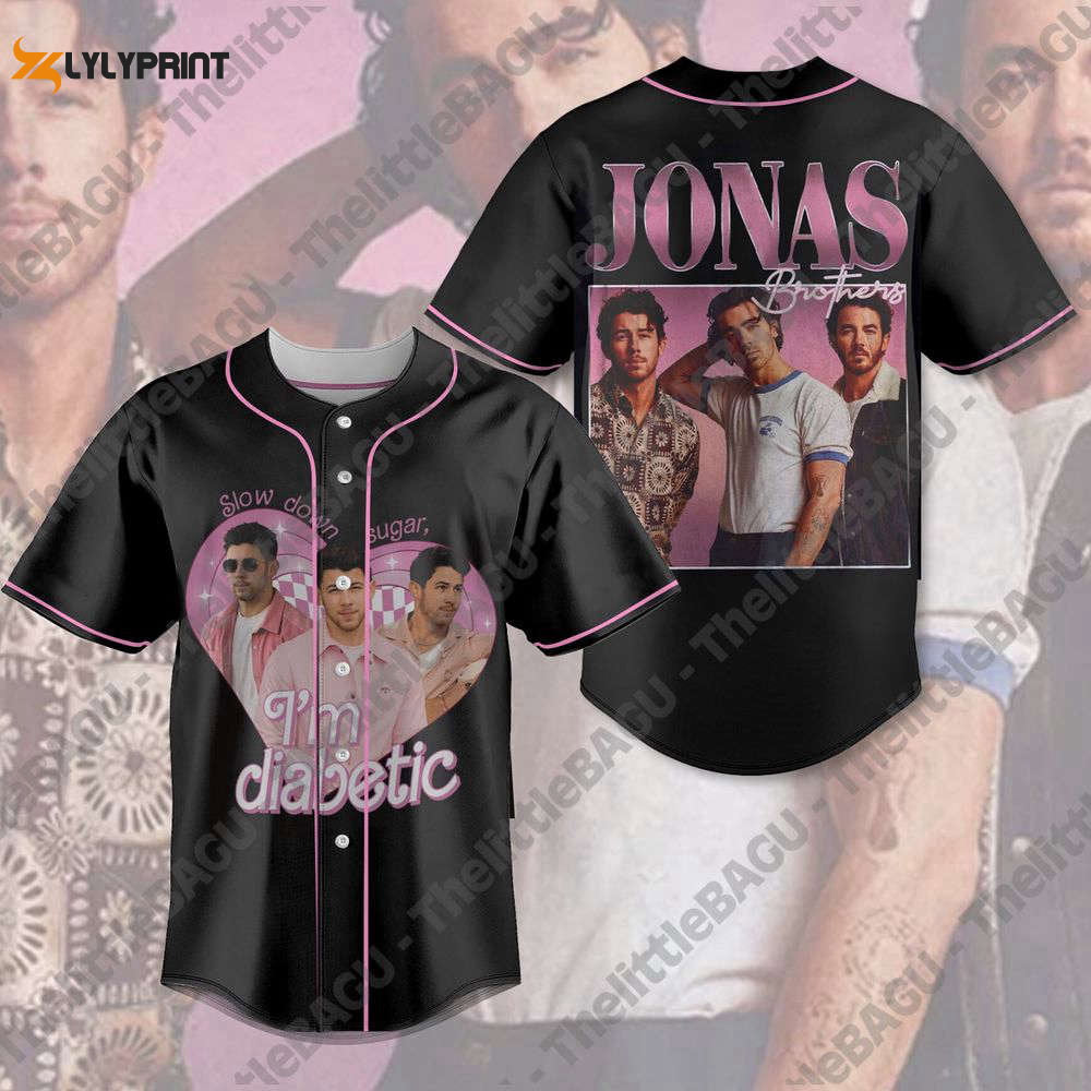 Jonas Brothers Baseball Jersey, Slow Down Sugar I'm Diabetic Shirt, 5 Albums 1 Night Tour, Pop Rock Band Jersey - lylyprint.com baseball jersey product view 1