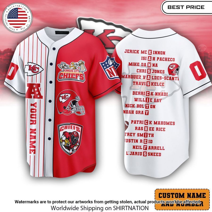 Kansas City Chiefs Custom Baseball Jersey baseball jersey product view 1