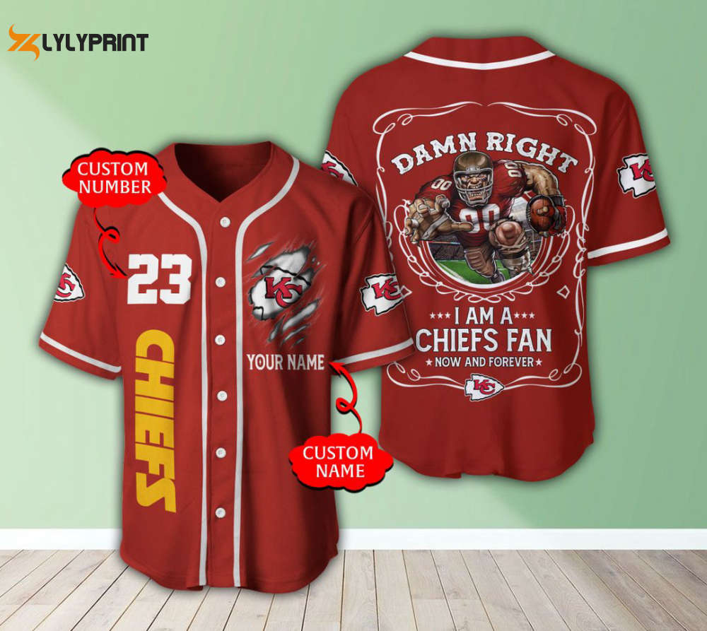 Kansas City Chiefs Personalized Baseball Jersey Fan Gifts - lylyprint.com baseball jersey product view 1