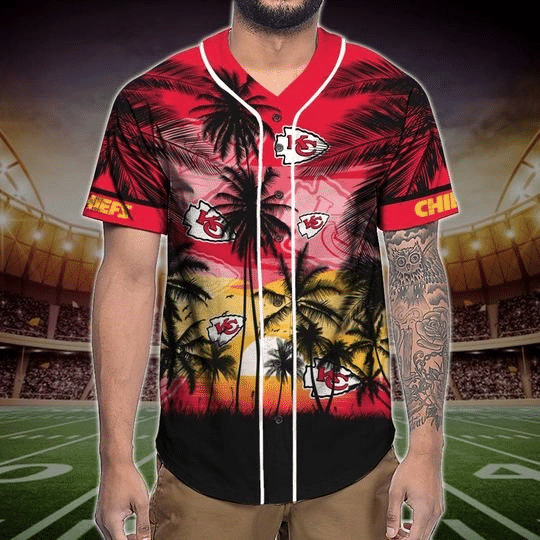 Kansas City Chiefs Tropical Baseball Jersey Gifts for Fans - lylyprint.com baseball jersey product view 5