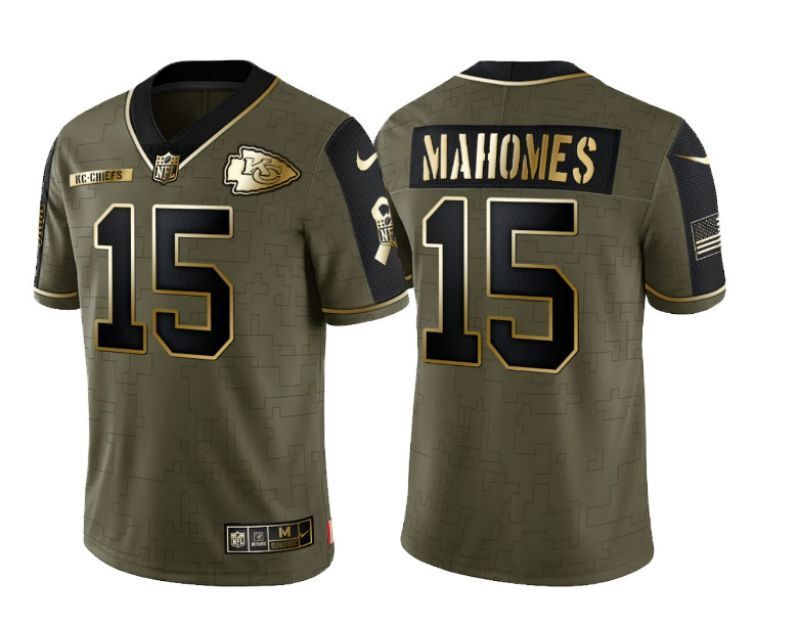kansas city chiefs #15 patrick mahomes 21 Salute Gold Text Football Jersey football jersey product view 1