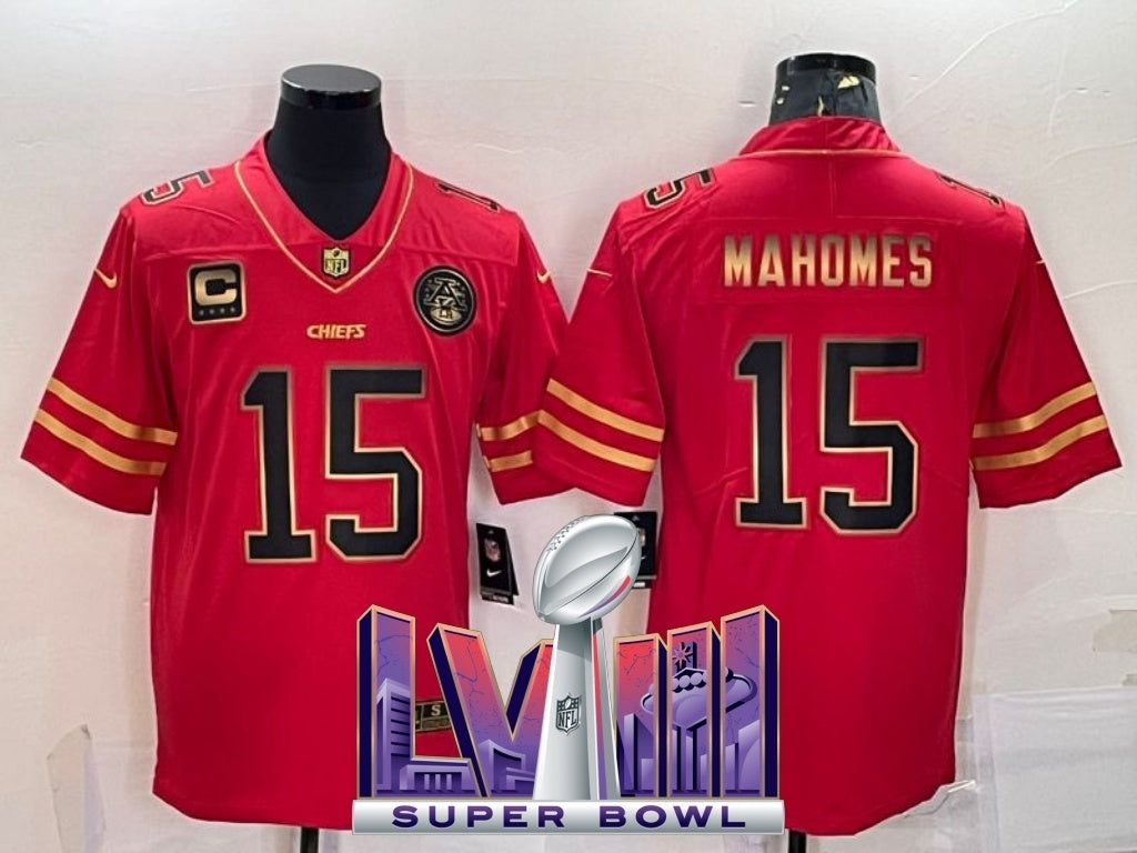kansas city chiefs #15 patrick mahomes Red Gold Text 2d1 Football Jersey football jersey product view 1