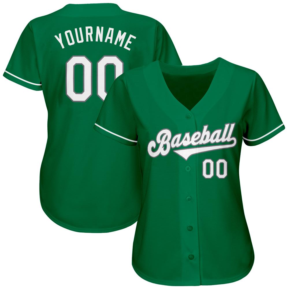 Custom Kelly Green White-Gray Authentic St. Patrick's Day Baseball Jersey baseball jersey product view 2