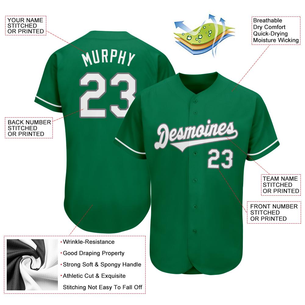 Custom Kelly Green White-Gray Authentic St. Patrick's Day Baseball Jersey baseball jersey product view 3